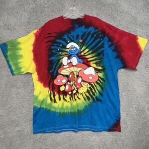 The Smurfs T‎ Shirt 2XL XXL Psychedelic Groovy Tie Dye Brainy Smurf Mushroom Tee
